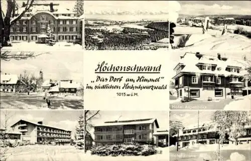 Ak Höchenschwand im Schwarzwald, Hotel Alpenblick, Hotel Krone, Kirche, Winteransichten