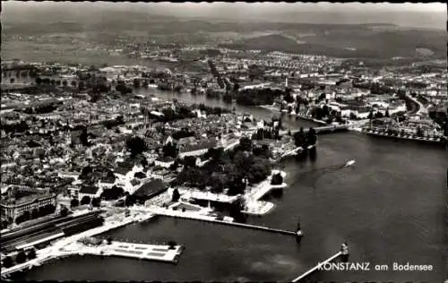 Ak Konstanz am Bodensee, Hafen, Rheinausfluss, Fliegeraufnahme