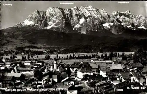 Ak Wallgau Oberbayern, Gesamtansicht, Wettersteingebirge, Kranzberg