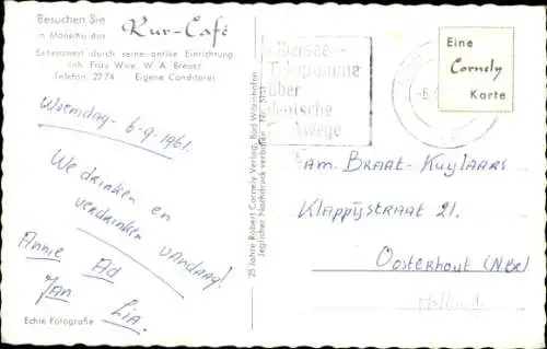 Ak Monschau in der Eifel, Rur-Cafe mit Konditorei,  W. A. Breuer