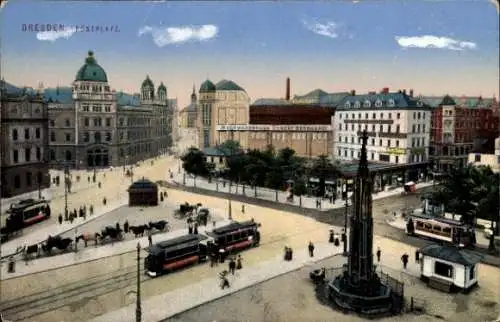 Ak Dresden Altstadt, Postplatz, Straßenbahn, Monument