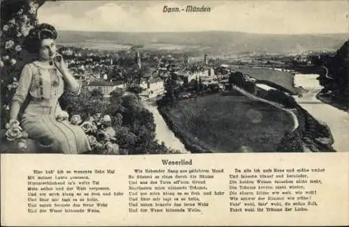 Ak Hann. Münden in Niedersachsen, Panorama, Frau, Weserlied