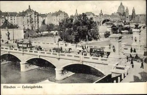 Ak München, Ludwigsbrücke, Straßenbahn