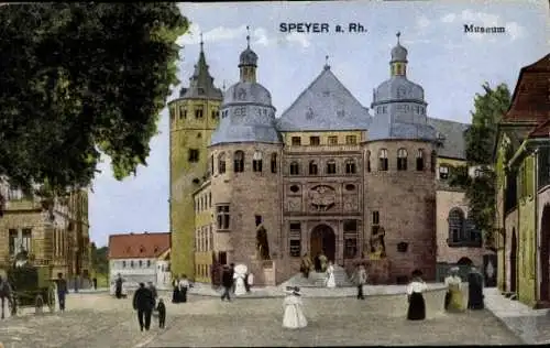 Ak Speyer am Oberrhein, Museum, Vorplatz