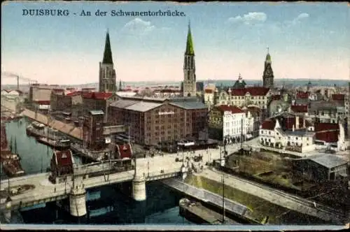 Ak Duisburg im Ruhrgebiet, Teilansicht, Schwanentorbrücke