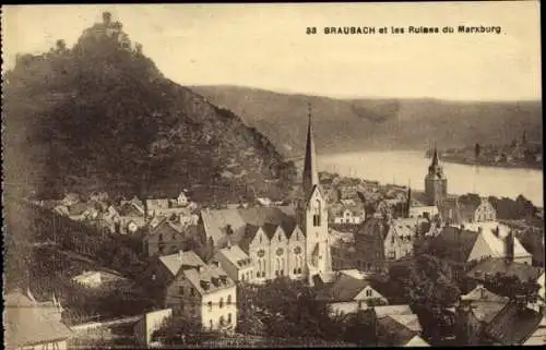 Ak Braubach am Rhein, Teilansicht, Marksburg