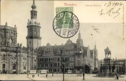 Ak Dresden Altstadt, königliches Schloss, Reiterdenkmal