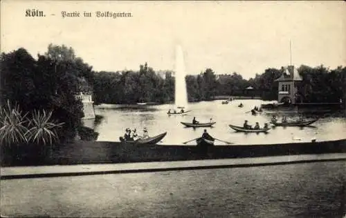 Ak Köln am Rhein, Volksgarten, Ruderboote, Springbrunnen