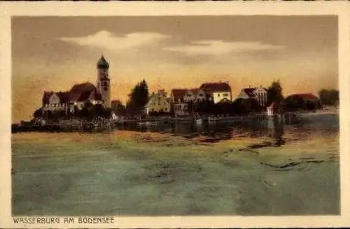 Ak Wasserburg am Bodensee Schwaben, Teilansicht vom See aus