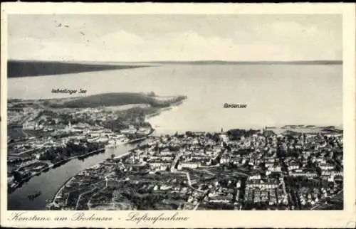 Ak Konstanz am Bodensee, Fliegeraufnahme mit Rhein, Bodensee und Überlingersee