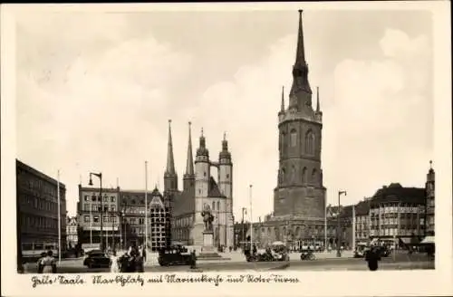 Ak Halle an der Saale, Marktplatz, Marienkirche, Roter Turm