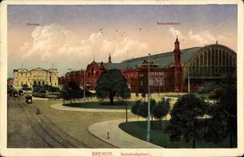 Ak Hansestadt Bremen, Bahnhofsplatz, Museum, Zentralbahnhof