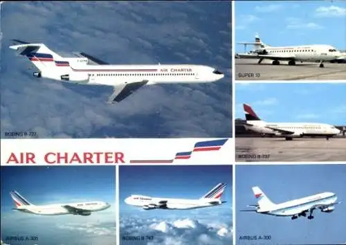 Ak Französische Passagierflugzeuge, Air Charter, Air France, Airbus A 300, Boeing 737, Super 10