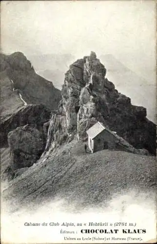 Ak Schweiz, Cabane du Club Alpin, au Hohtürli, Chocolat Klaus