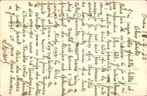 Ak Oran Algerien, Kathedrale, Statue Jeanne d'Arc