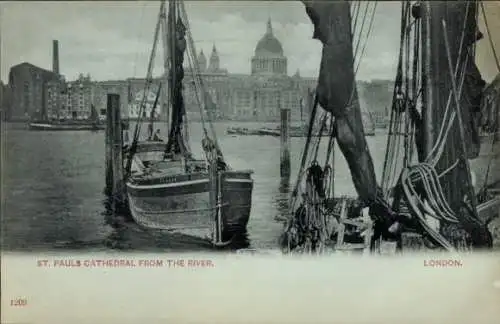 Ak London City England, St. Pauls Kathedrale vom Fluss aus