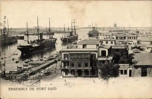 Ak Port Said Ägypten, Teilansicht, Schiffe