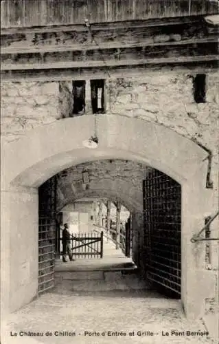 Ak Chillon Montreux Kanton Waadt, Schloss, Eingangstor, Tor, Bernerbrücke