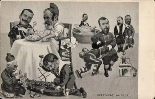 Ak Spectacle du Jour, Loubet, Viktor Emanuel III., Nikolaus II., Th. Roosevelt, Edward VII.