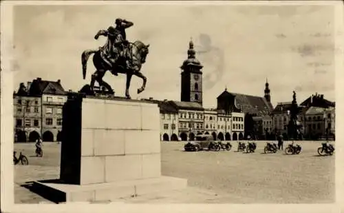 Ak České Budějovice Budweis Südböhmen, Zizkovo-Platz, Denkmal