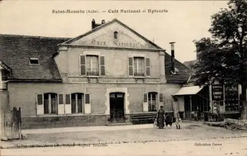 Ak Saint Mesmin Aube, Café National, Lebensmittelgeschäft