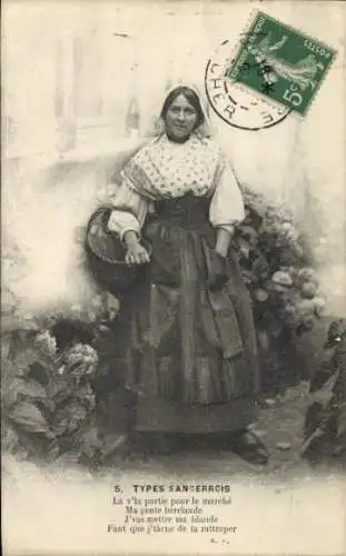 Ak Sancerre Cher, Frau in französischer Tracht, Porträt, Korb