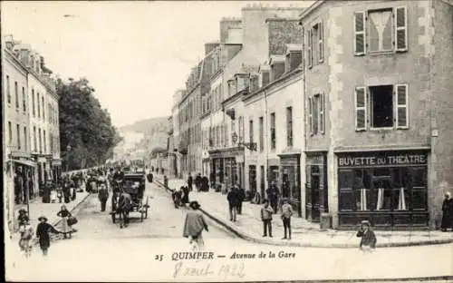 Ak Quimper Finistère, Avenue de la Gare, Buvette du Théâtre