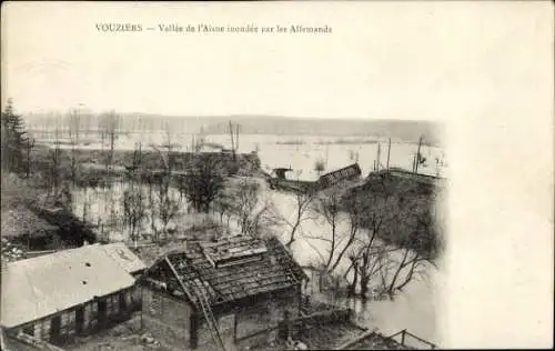 Ak Vouziers Ardennen, Aisne-Tal von den Deutschen überschwemmt