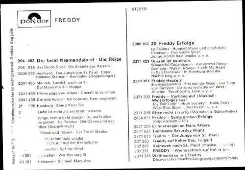 Ak Schauspieler und Sänger Freddy, Freddy Quinn, Portrait, Autogramm