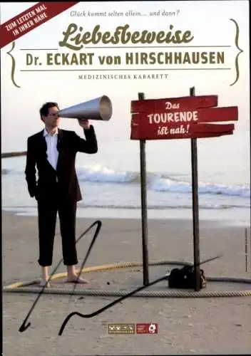 Ak Humorist Dr. Eckart von Hirschhausen, Portrait, Strand, Tour Liebesbeweise, Autogramm