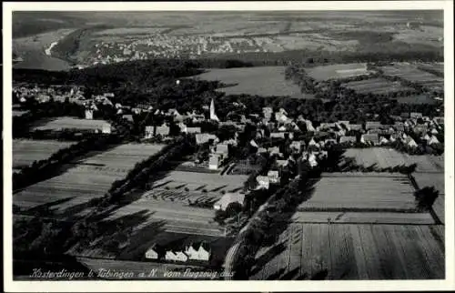 Ak Kusterdingen im Neckartal Baden Württemberg, Fliegeraufnahme von Ort und Umgebung, Felder