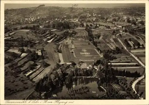 Ak Lahr im Schwarzwald Baden, Fliegeraufnahme, Gasthaus Dammenmühle, Sportplatz