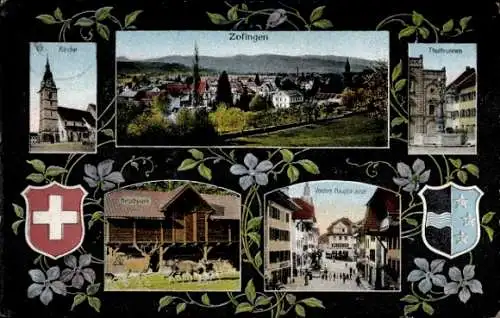 Wappen Ak Zofingen Kanton Aargau, Kirche, Brunnen, Vordere Hauptstraße, Hirschpark