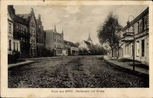 Ak Orzysz Arys Ostpreußen, Marktplatz, Kirche, Drogerie