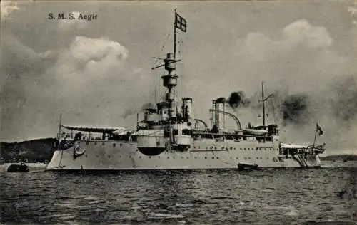 Ak S.M.S. Aegir, Deutsches Kriegsschiff, Ansicht Backbord, Kaiserliche Marine