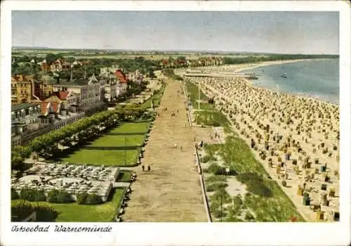 Ak Ostseebad Warnemünde Rostock, Promenade und Strand, Strandkörbe