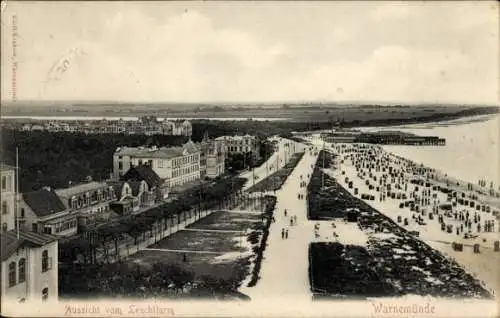 Ak Ostseebad Warnemünde Rostock, Strandpromenade, Strand, Aussicht vom Leuchtturm