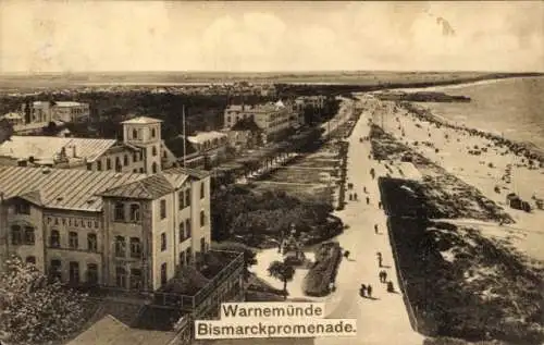 Ak Ostseebad Warnemünde Rostock, Bismarckpromenade, Strand, Pavillon