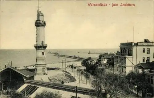 Ak Ostseebad Warnemünde Rostock, Leuchtturm