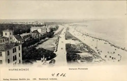 Ak Rostock Warnemünde, Bismarck-Promenade, Strand