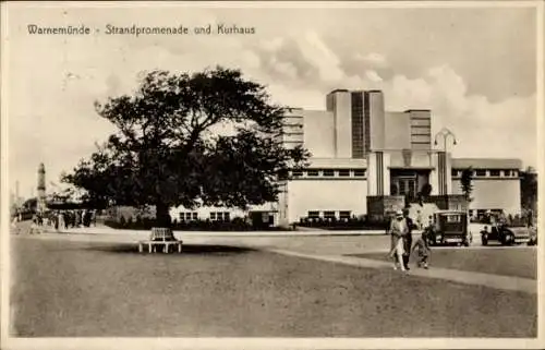 Ak Ostseebad Warnemünde Rostock, Strandpromenade und Kurhaus