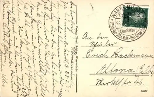 Ak Ostseebad Warnemünde Rostock, Strand mit Leuchtturm und Teepavillon