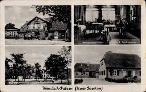 Ak Wendisch Priborn, Restaurant, R. Bunkelmann, Festplatz, Schule