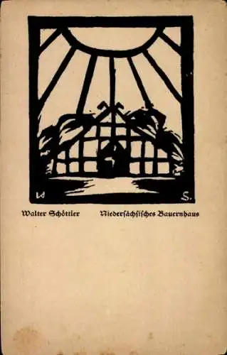 Scherenschnitt Künstler Ak Schöttler, W., Niedersächsisches Bauernhaus