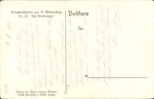 Künstler Ak Wennerberg, Bruno, Auf Wiedersehen, winkende Frauen, Kriegsschiff