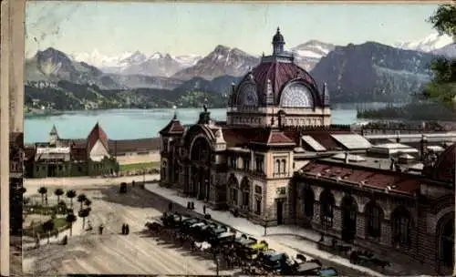 Ak Luzern Stadt Schweiz, Bahnhof, Alpen