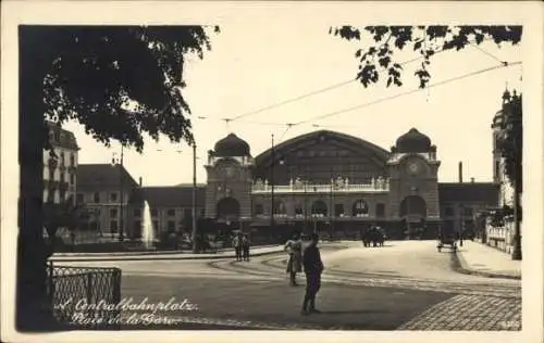 Ak Bâle Basel Stadt Schweiz, Zentralbahnplatz, Bahnhof