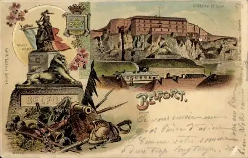 Litho Belfort Territoire de Belfort, Château et Lion, Monument