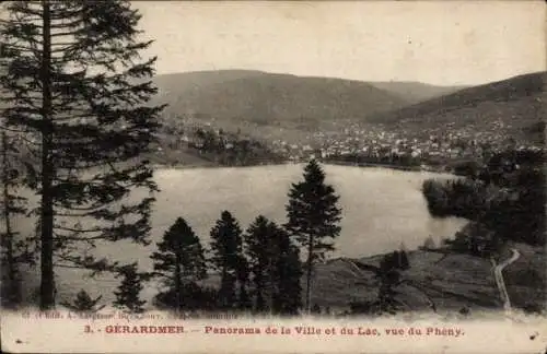 Ak Gérardmer Lothringen Vosges, Panorama, See, vue du Pheny