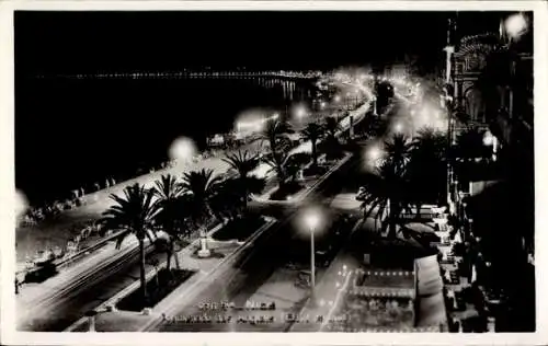 Ak Nice Nizza Alpes Maritimes, Promenade des Anglais, Effet de nuit